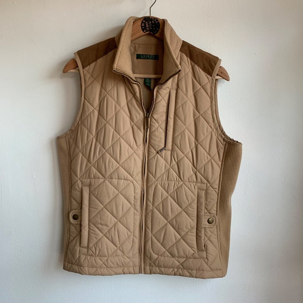 Lauren by Ralph Lauren Beige Hunting quilted vest